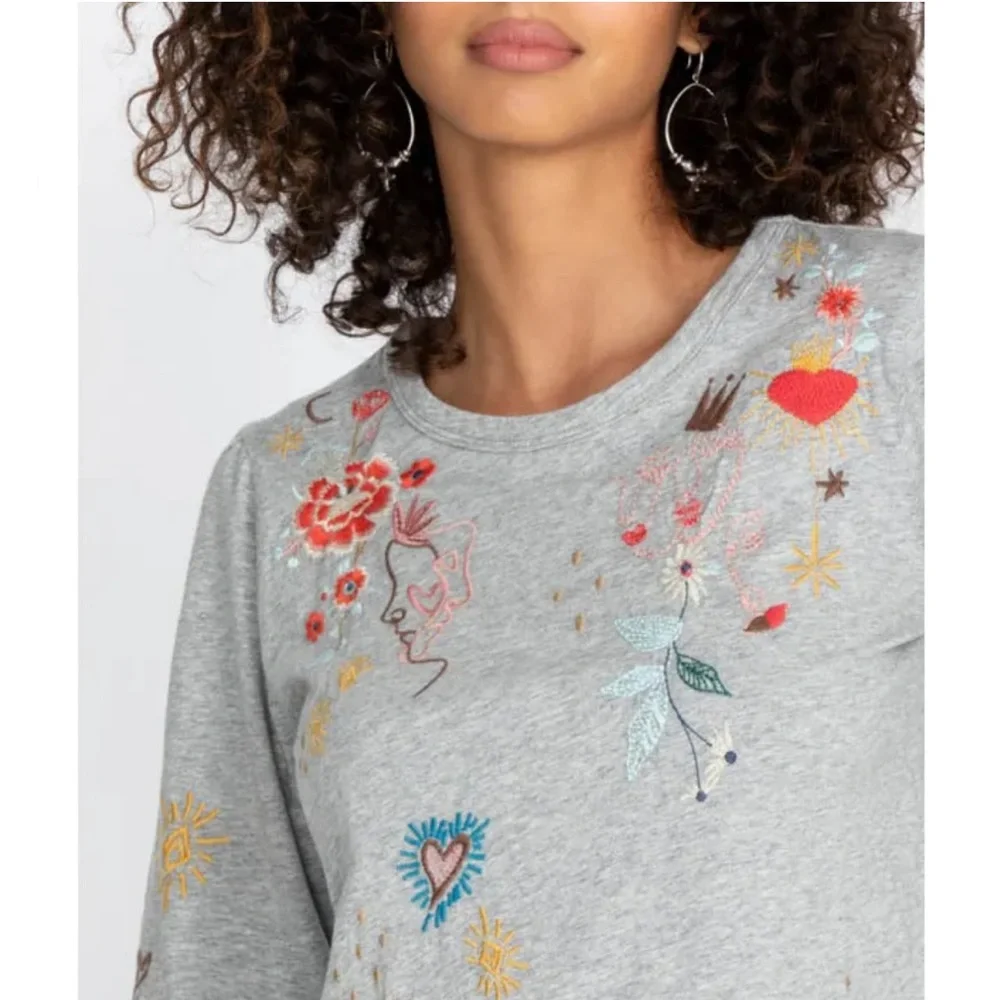 Johnny Was Ruth Puff Sleeve Embroidered Tee, size XL - Picture 4 of 4